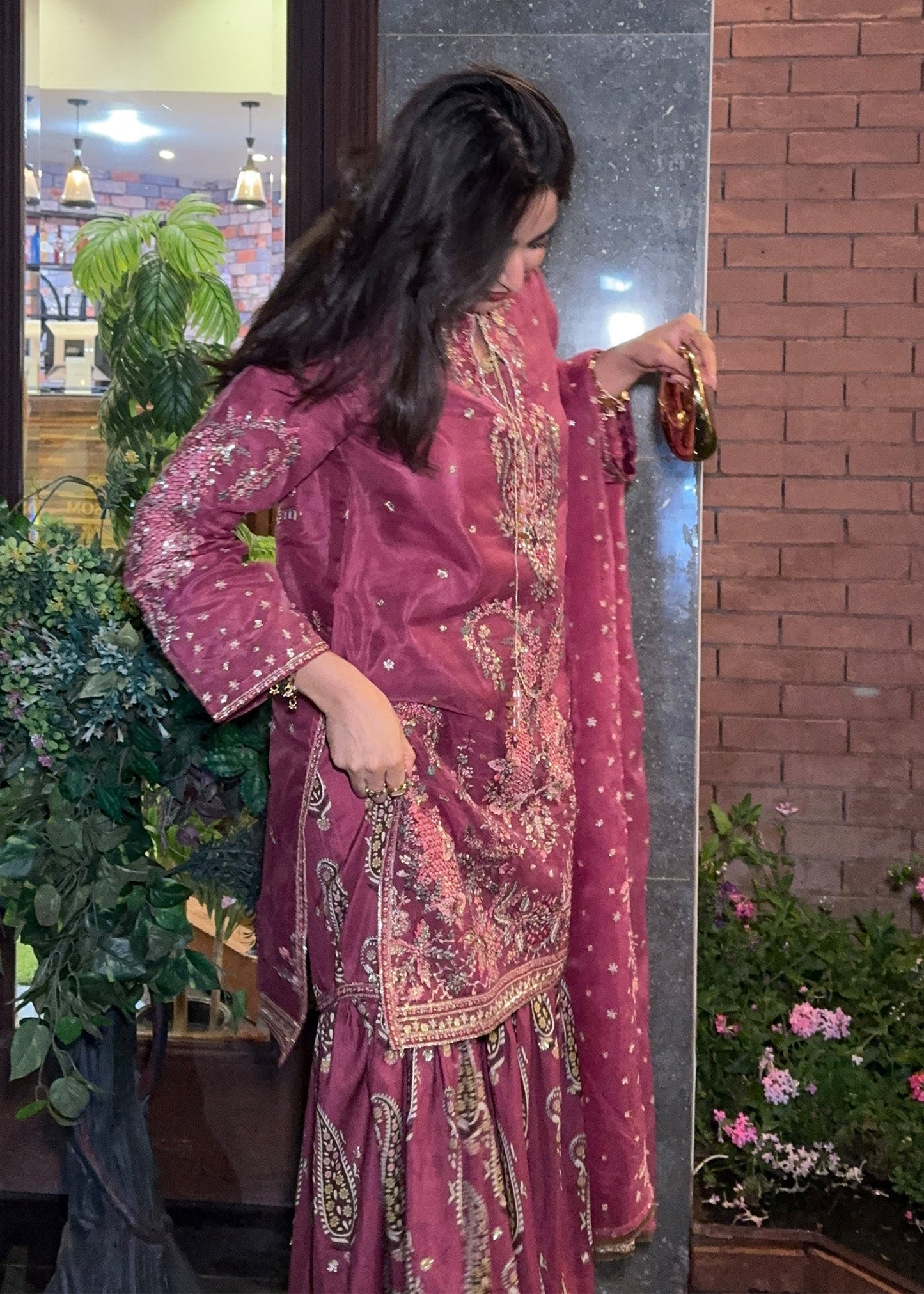 Mauve Organza Embroidered Gharara Pakistani Designer Suit Online in Dubai UAE Abudhabi Ajman Sharjah
