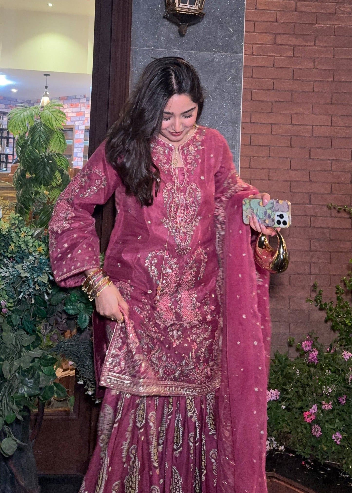 Mauve Organza Gharara Embroidered Festive Suit Online in Dubai DXB UAE Abudhabi Meena Bazaar