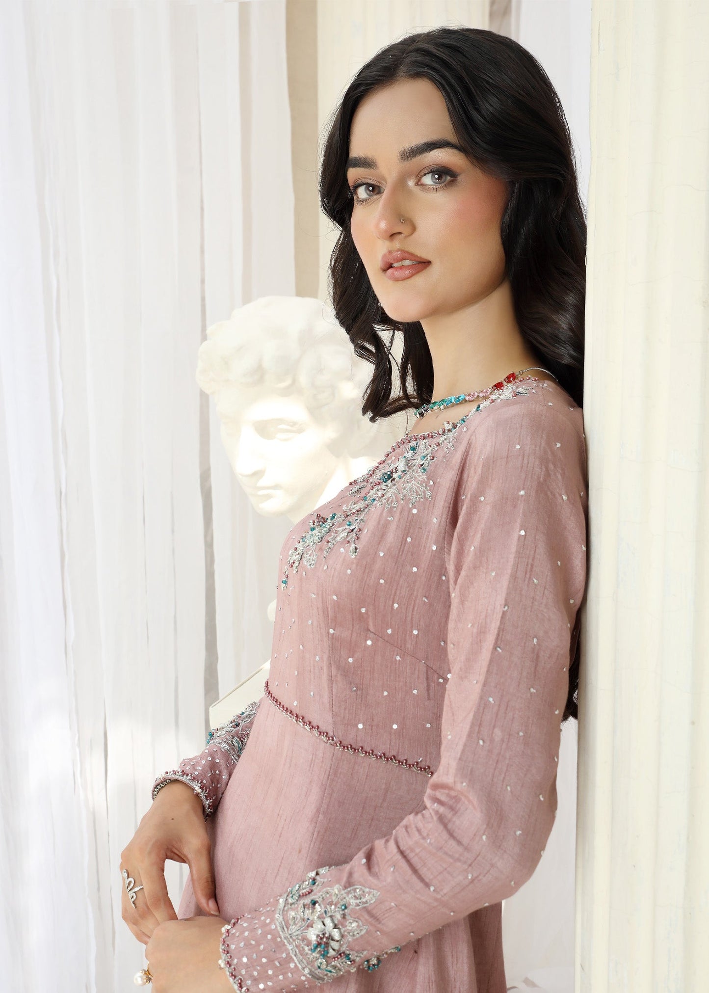 Mauve Pink Blue Dupatta Organza Pishwas Online in Dubai UAE Abudhabi Ajman Sharjah