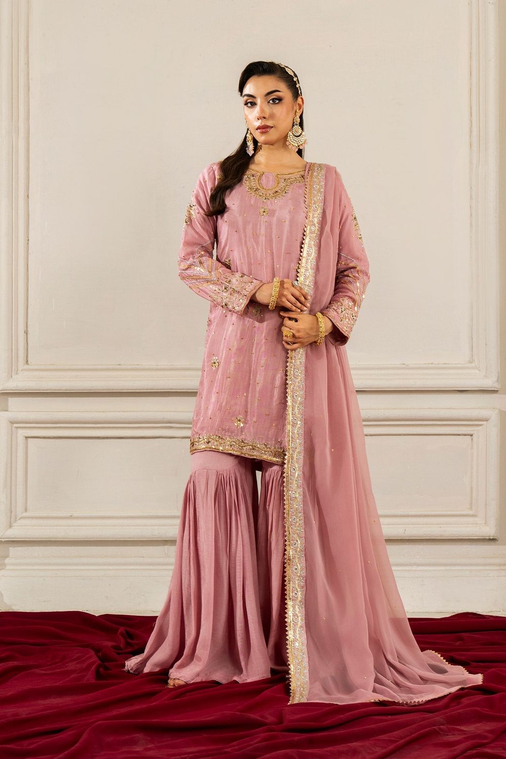 Mauve Pink Chiffon Flared Gharara Suit Online in Dubai UAE Abudhabi Ajman Sharjah