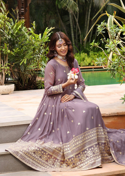 Mauve Pink Chiffon Flared Pishwas and Straight Trouser Online in Sri Lanka India Australia