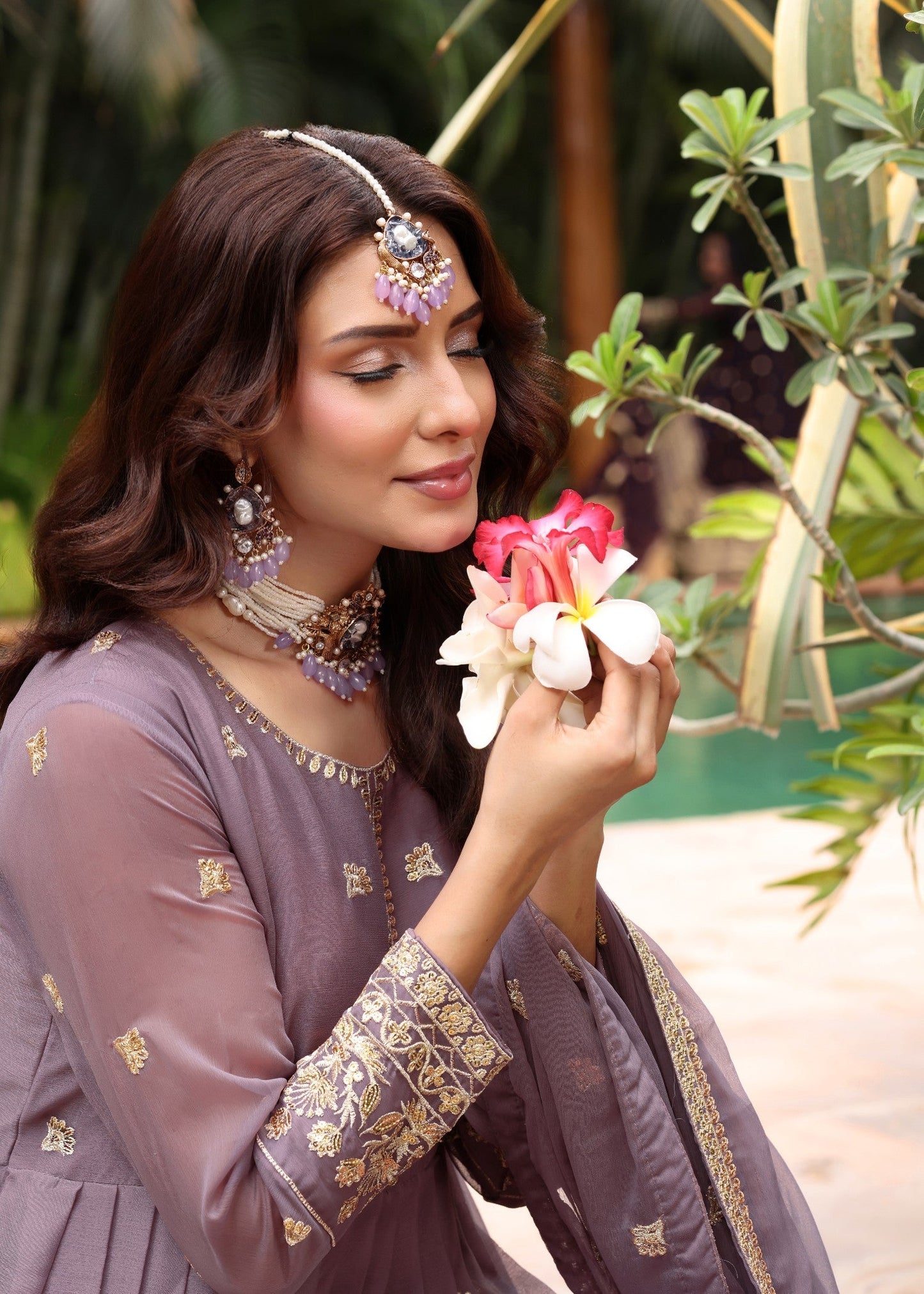 Mauve Pink Chiffon Pishwas by Abaan Zohan Online in Dubai UAE Abudhabi Ajman Sharjah