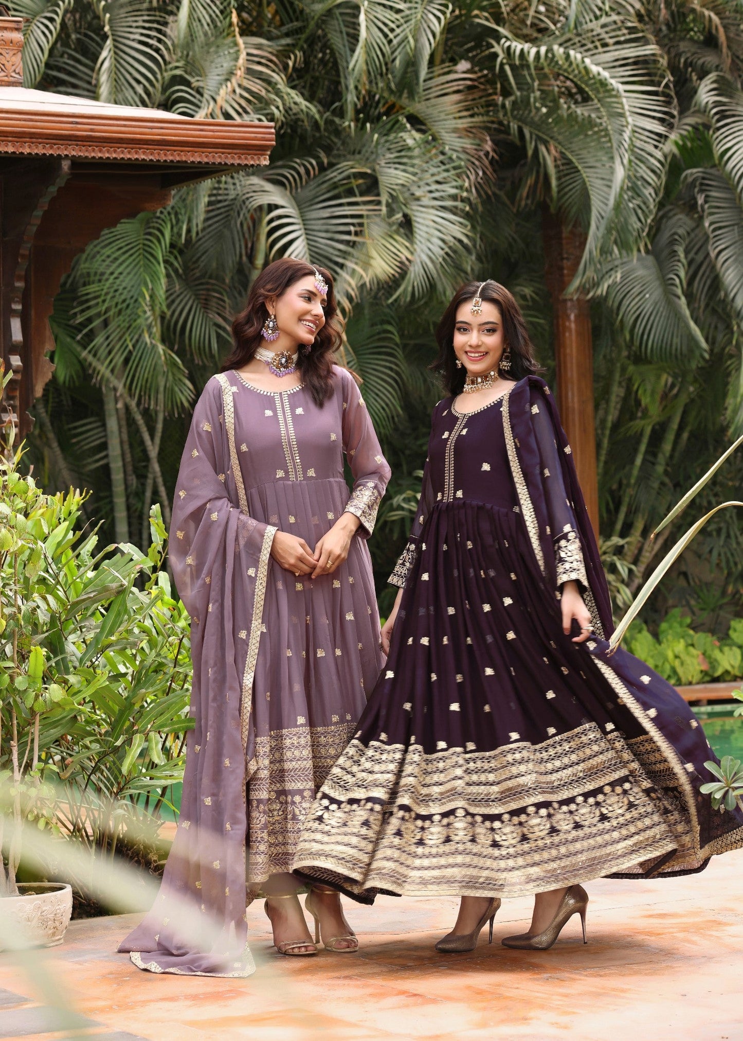 Mauve Pink Chiffon Slim Fit Pishwas Online in UK USA Canada