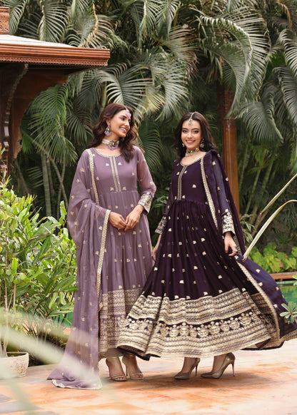 Mauve Pink Chiffon Slim Fit Pishwas Online in UK USA Canada