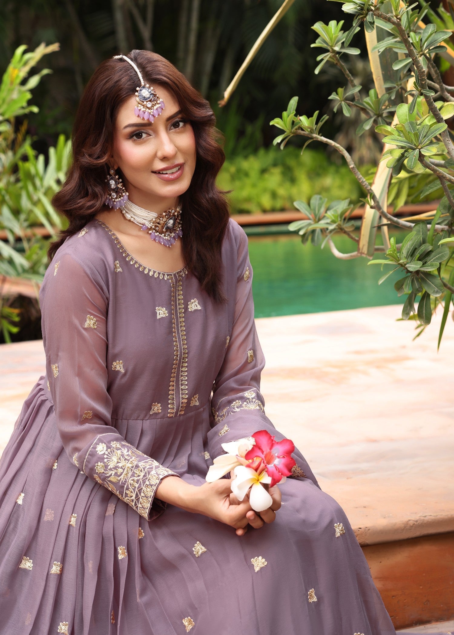 Mauve Pink Embroidered Chiffon Festive Suit Online in Dubai DXB UAE Abudhabi Meena Bazaar