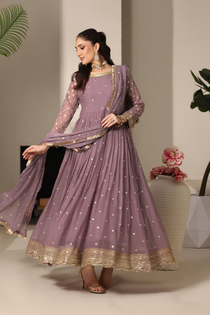 Mauve Pink Embroidered Chiffon Partywear Pishwas Online in Dubai UAE Abudhabi Ajman Sharjah