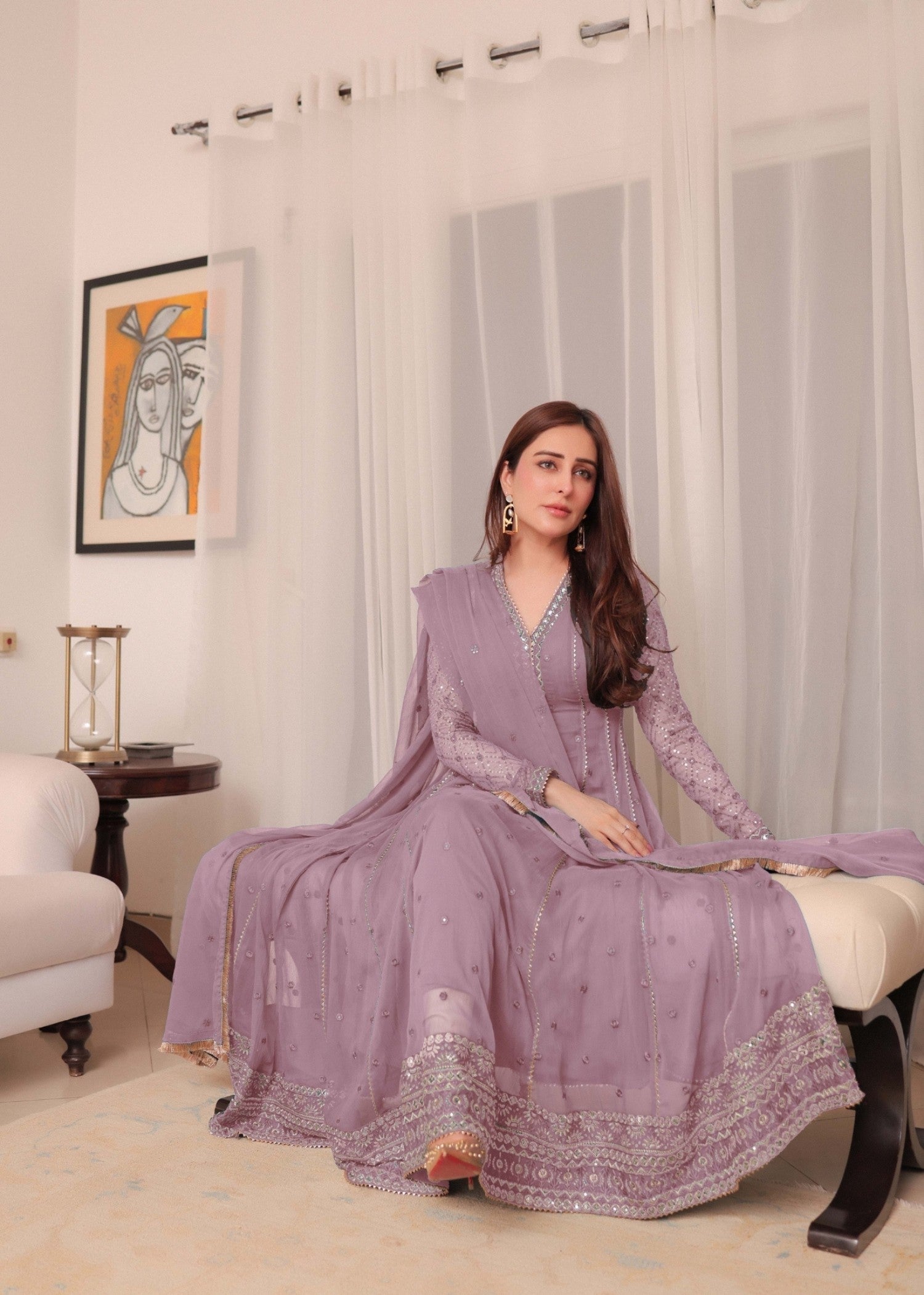 Mauve Pink Embroidered Chiffon Salwar Kameez Online in KSA Riyadh Saudi Arabia Oman Bahrain Qatar