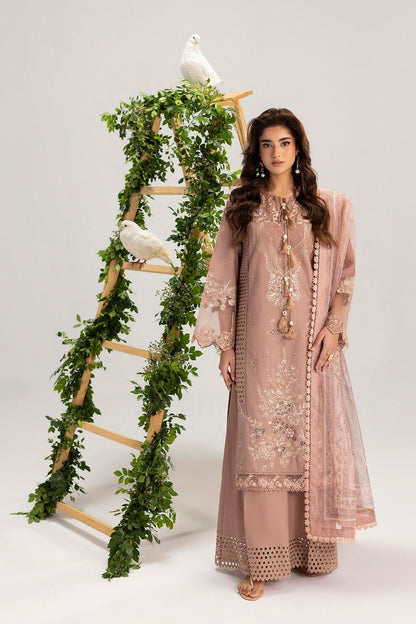 Mauve Pink Embroidered Lawn Straight Kurta with Palazzo Online in Dubai UAE Abudhabi Ajman Sharjah