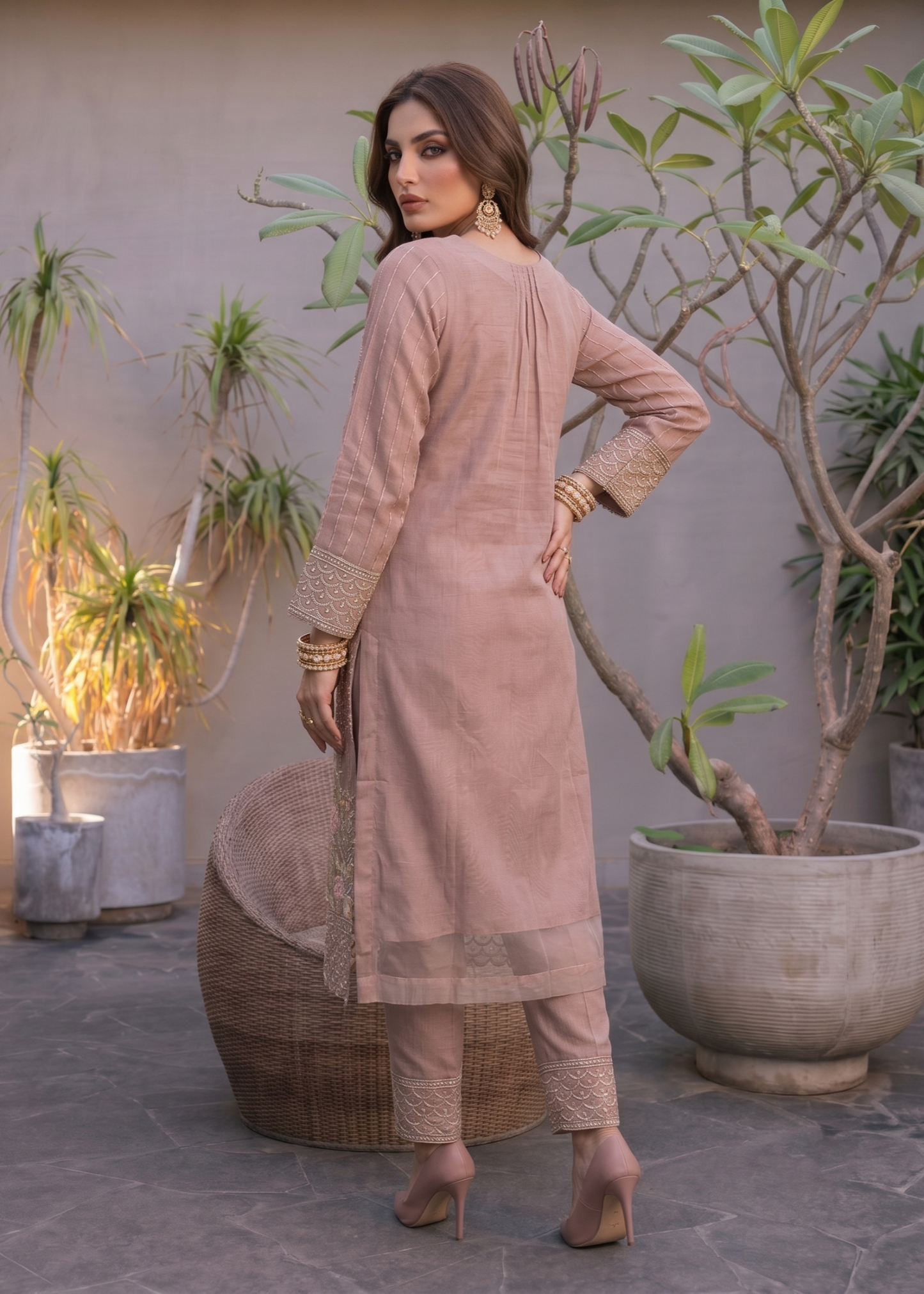 Mauve Pink Embroidered Organza Pakistani Suit Online in Dubai DXB UAE Abudhabi Meena Bazaar