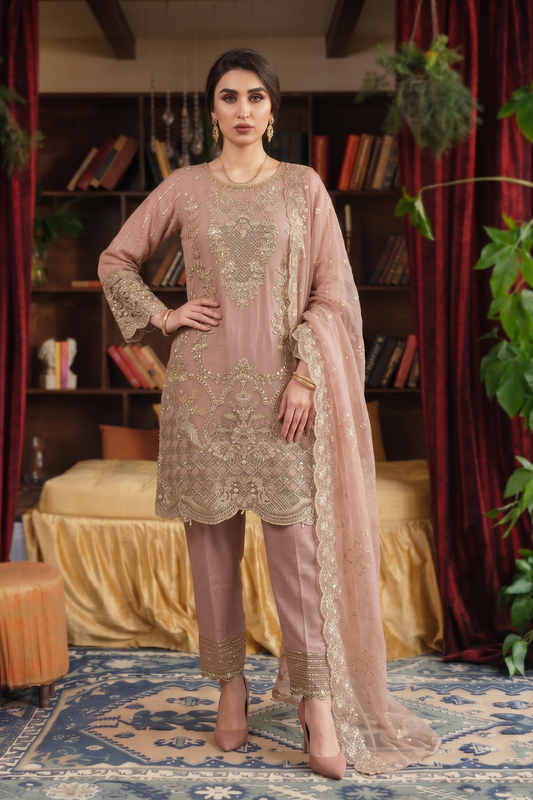 Mauve Pink Embroidered Organza Salwar Kameez Online in Dubai UAE Abudhabi Ajman Sharjah