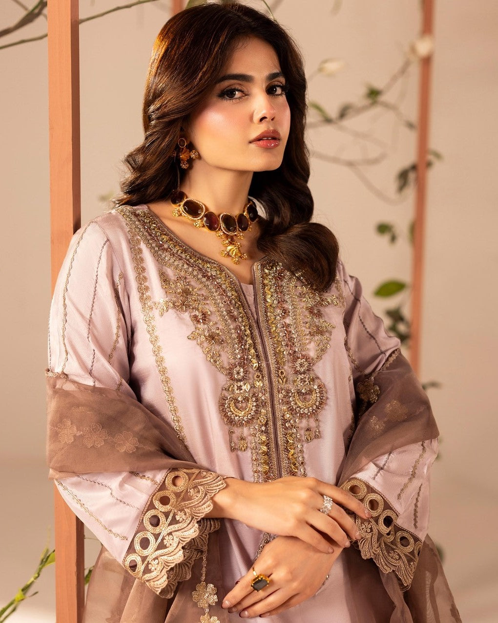 Mauve Pink Embroidered Raw Silk Palazzo Suit Online in Sri Lanka India Australia