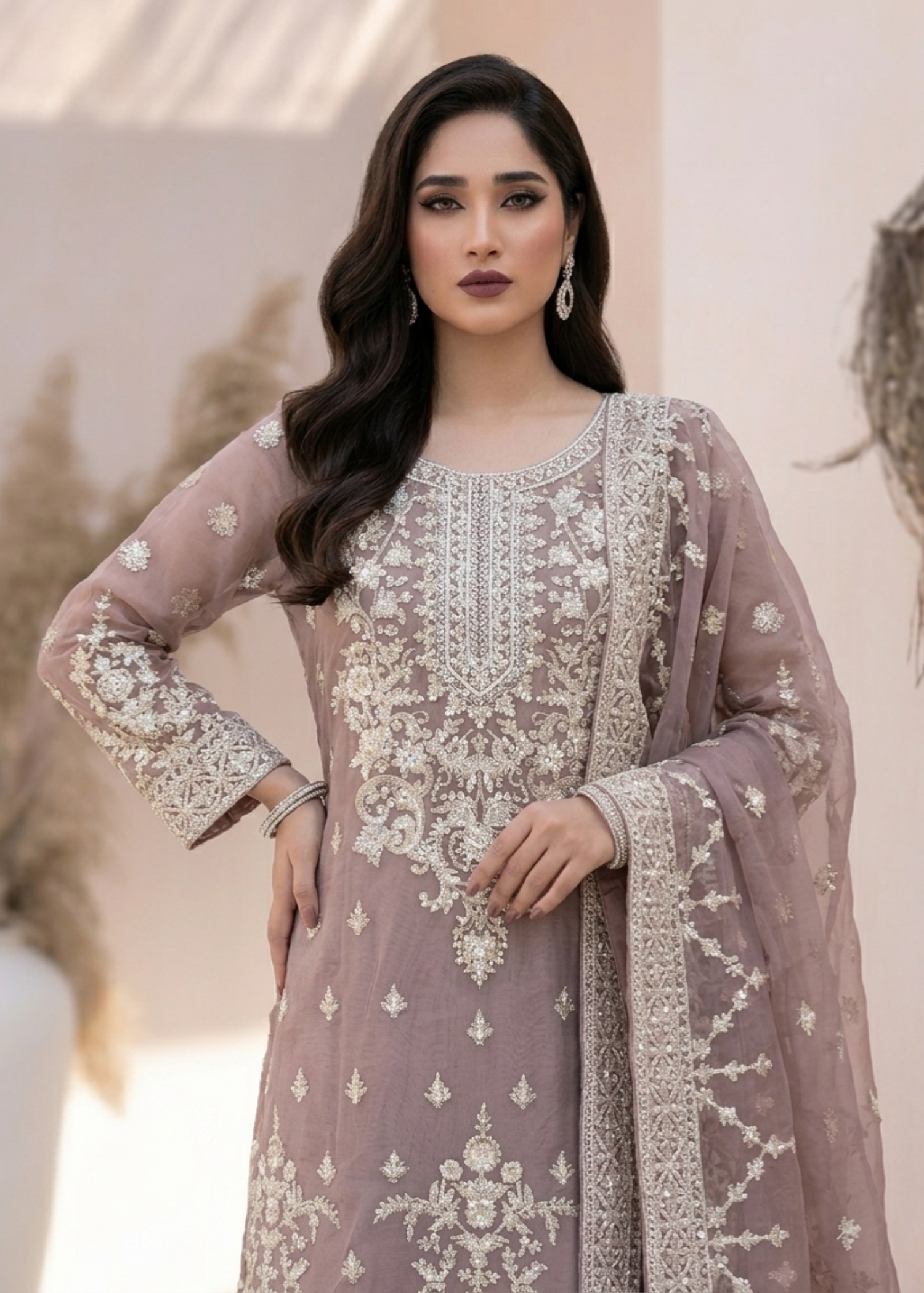 Mauve Pink Festive Wear Embroidered Organza Suit Online in Sri Lanka India Australia
