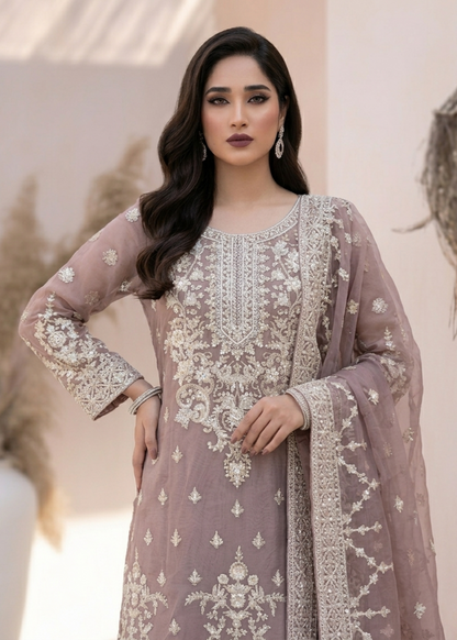 Mauve Pink Festive Wear Embroidered Organza Suit Online in Sri Lanka India Australia