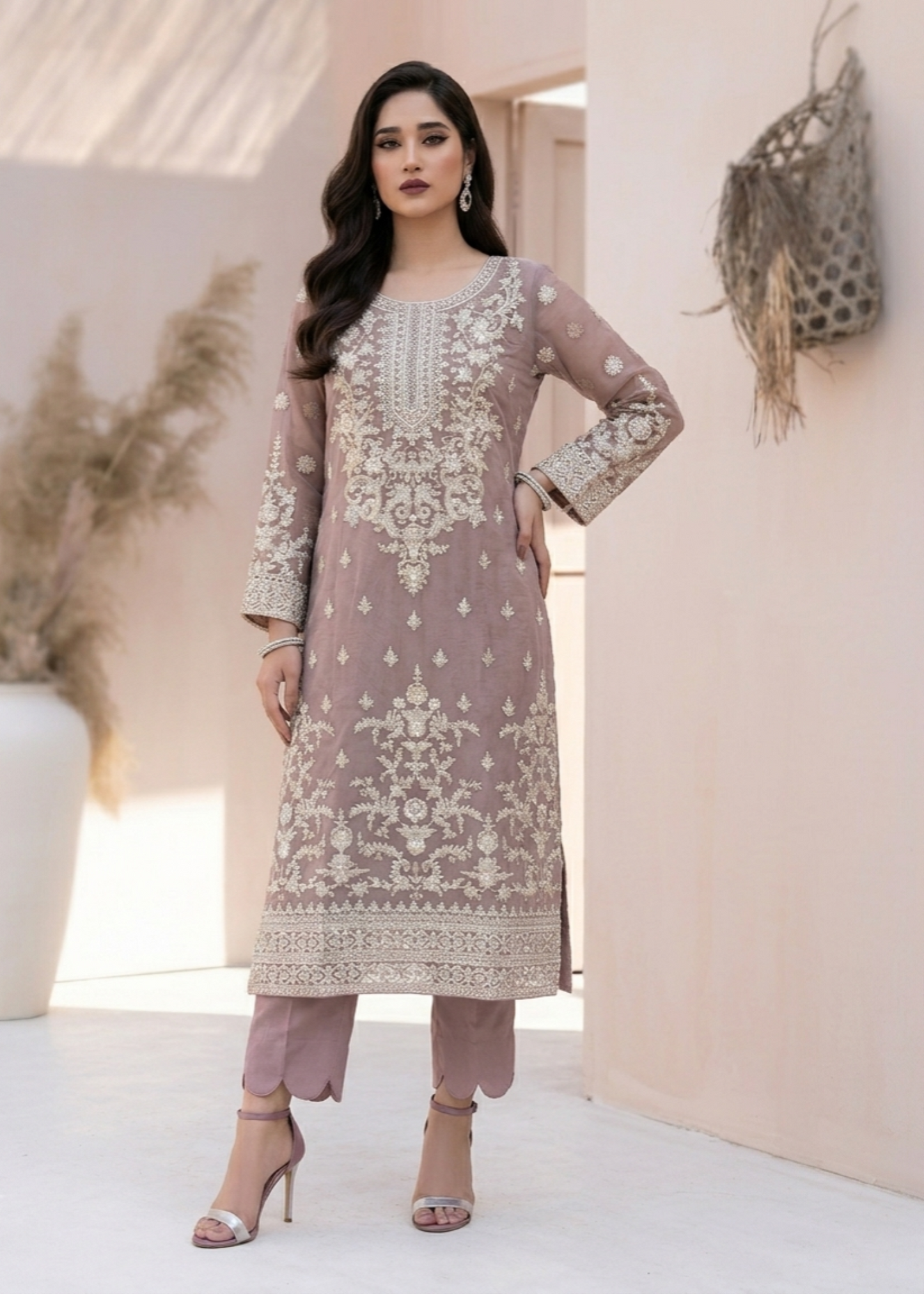 Mauve Pink Festive Wear Embroidered Organza Suit Online in Sri Lanka India Australia