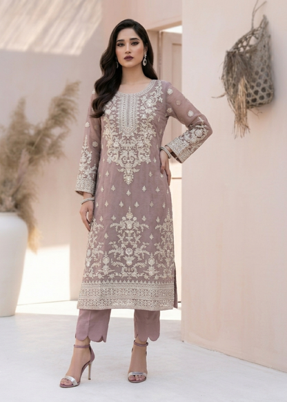 Mauve Pink Festive Wear Embroidered Organza Suit Online in Sri Lanka India Australia