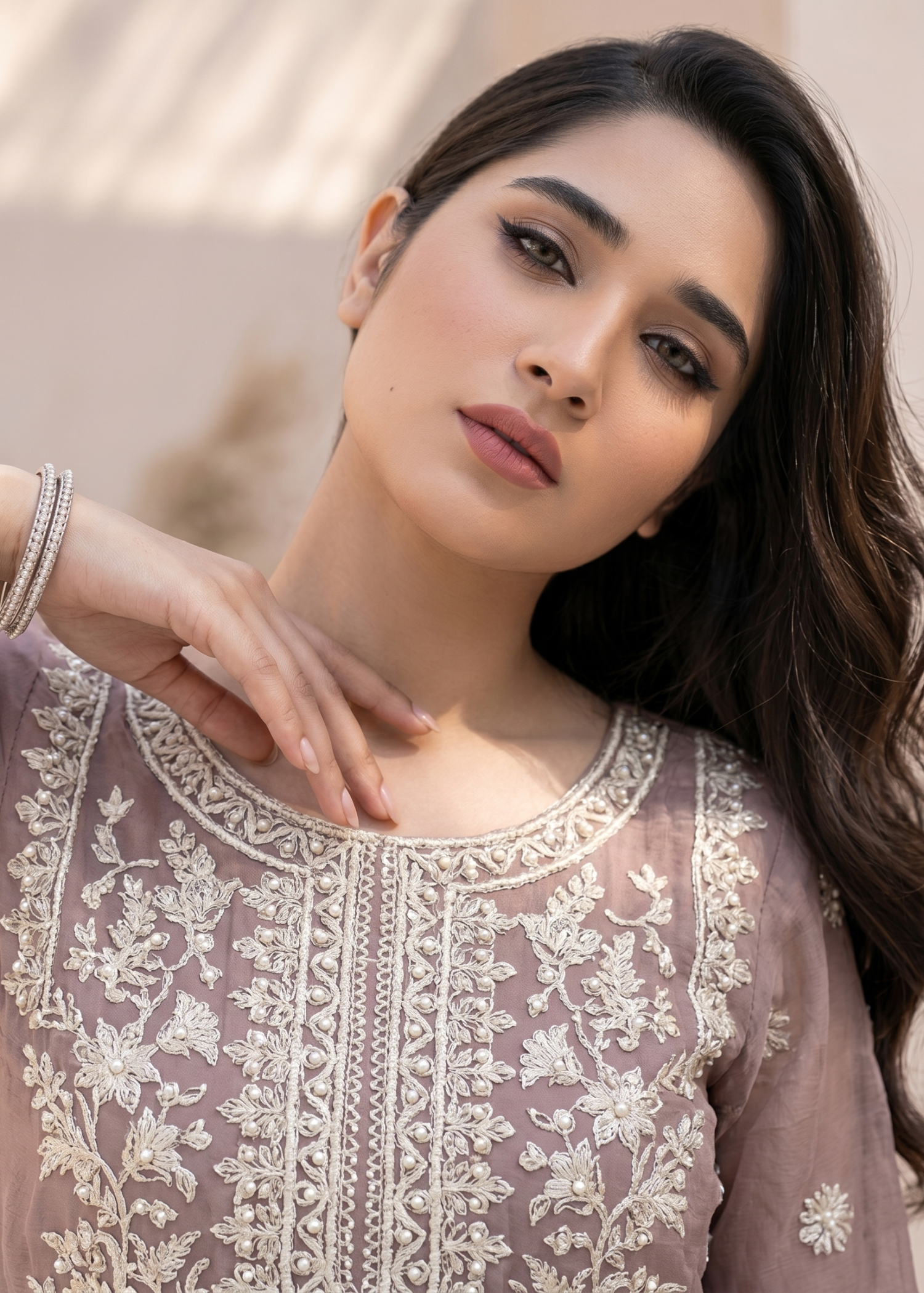 Mauve Pink Festive Wear Embroidered Organza Suit Online in Sri Lanka India Australia
