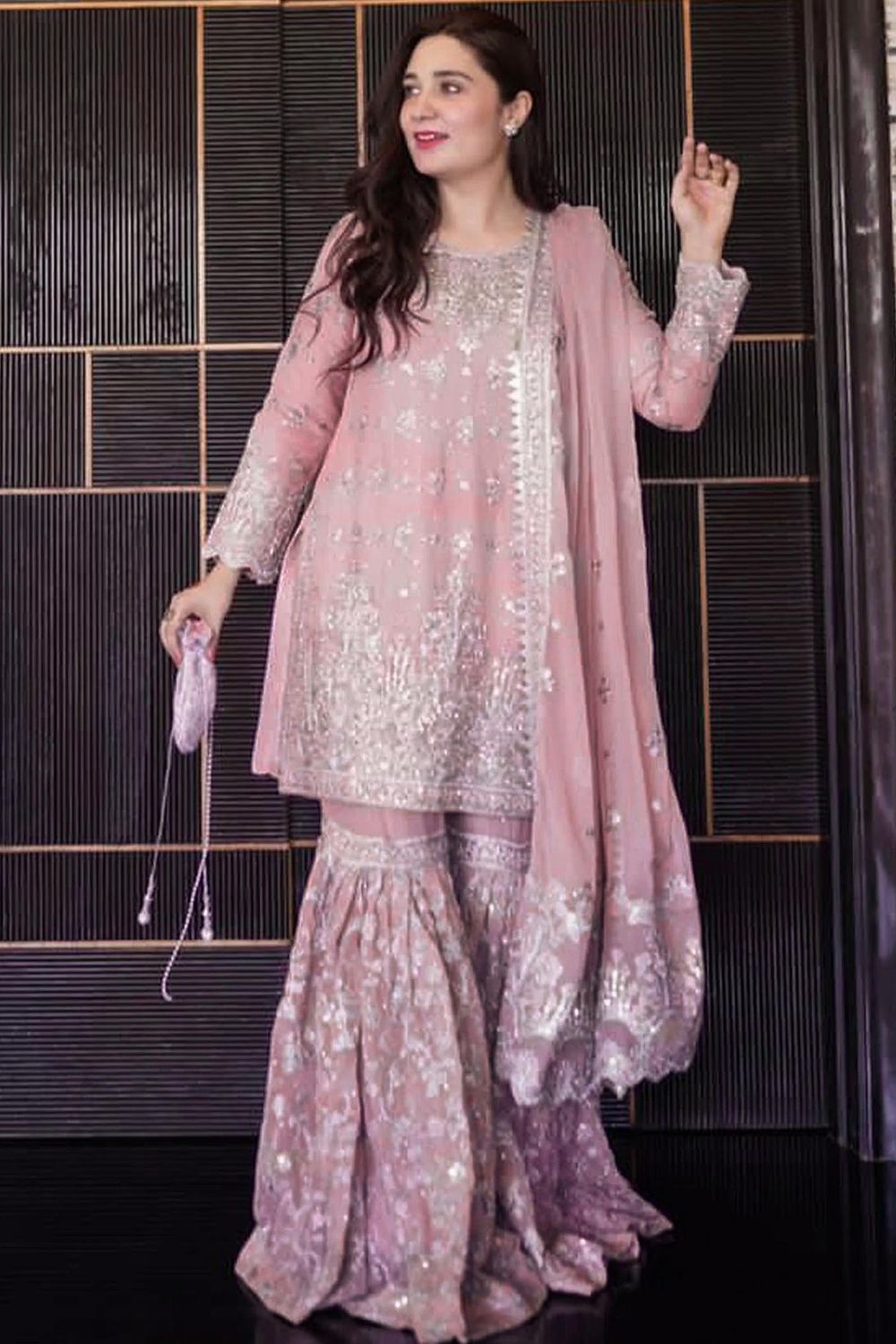 Mauve Pink High-Waisted Chiffon Gharara Online in Dubai UAE Abudhabi Ajman Sharjah