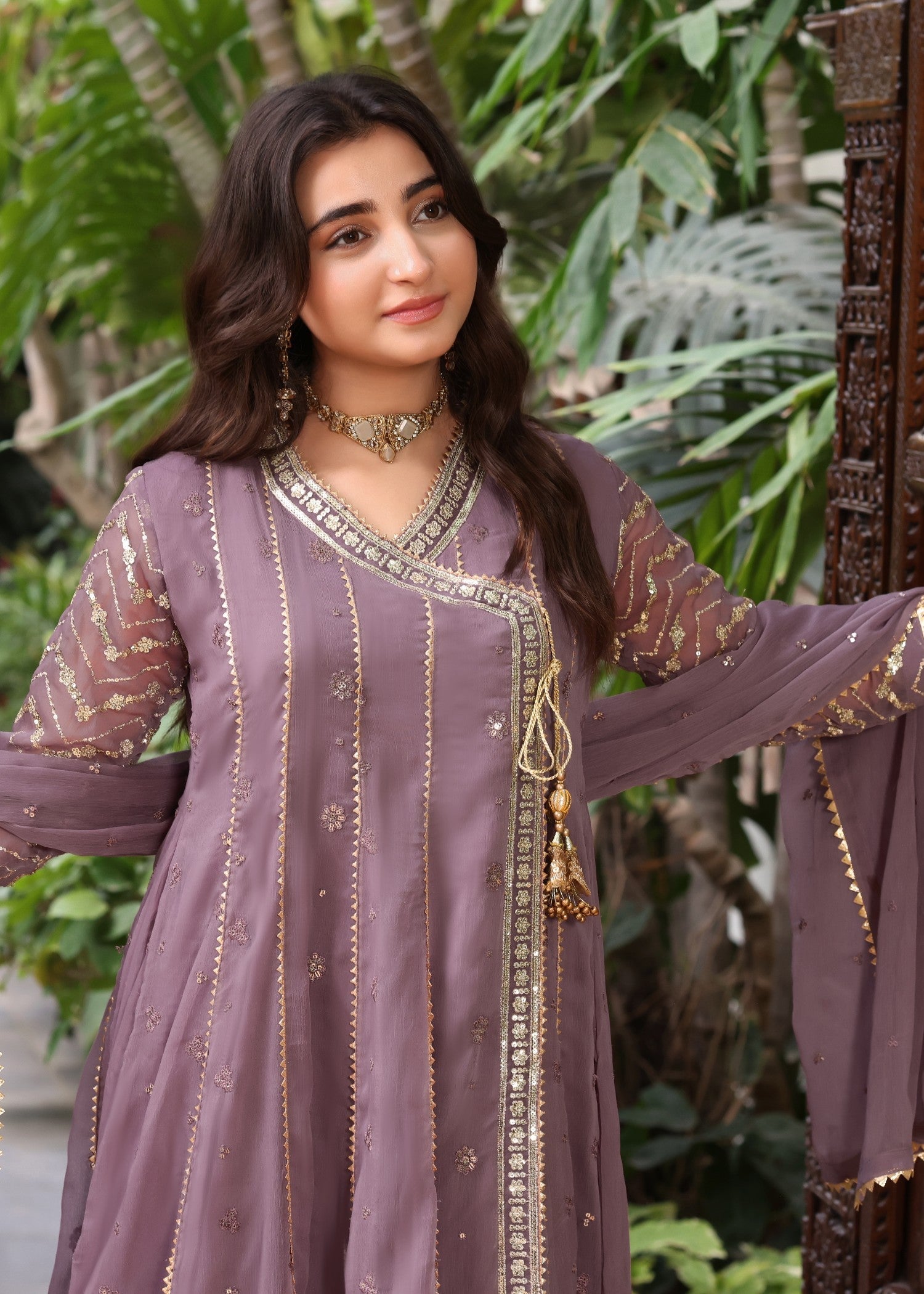 Mauve Pink Kids Chiffon Festive Suit Online in KSA Riyadh Saudi Arabia Oman Bahrain Qatar