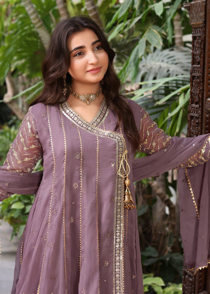 Mauve Pink Kids Chiffon Festive Suit Online in KSA Riyadh Saudi Arabia Oman Bahrain Qatar
