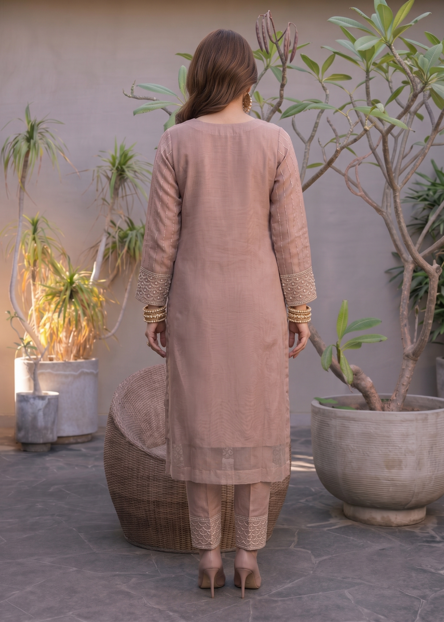 Mauve Pink Organza Embroidered Ladies Suit Online in Dubai UAE Abudhabi Ajman Sharjah