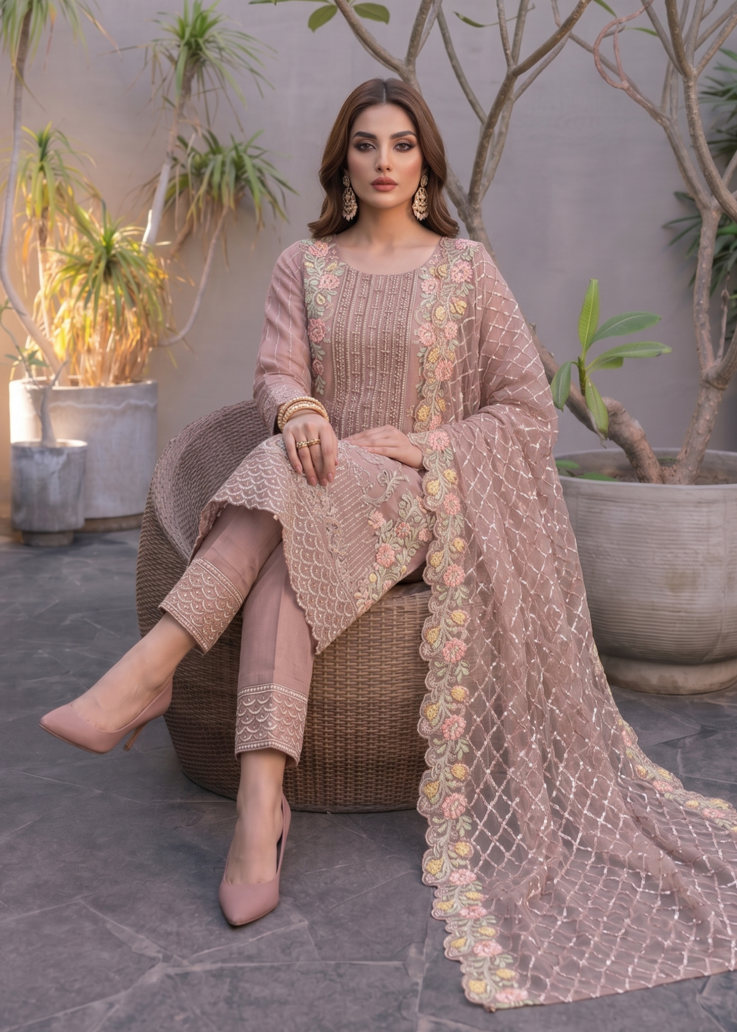 Mauve Pink Organza Party Wear Pakistani Suit Online in Sri Lanka India Australia