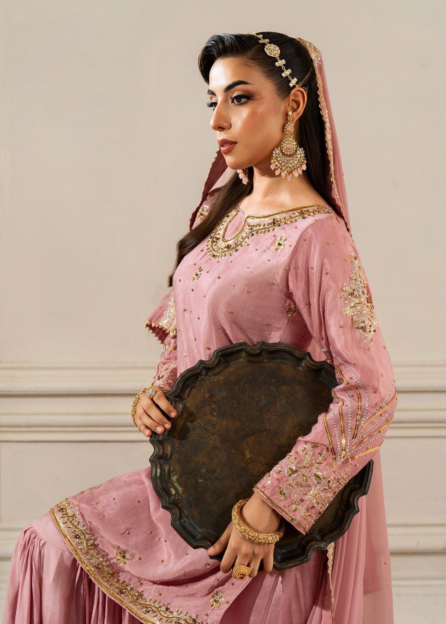 Mauve Pink Partywear Chiffon Suit Online in Dubai DXB UAE Abudhabi Meena Bazaar