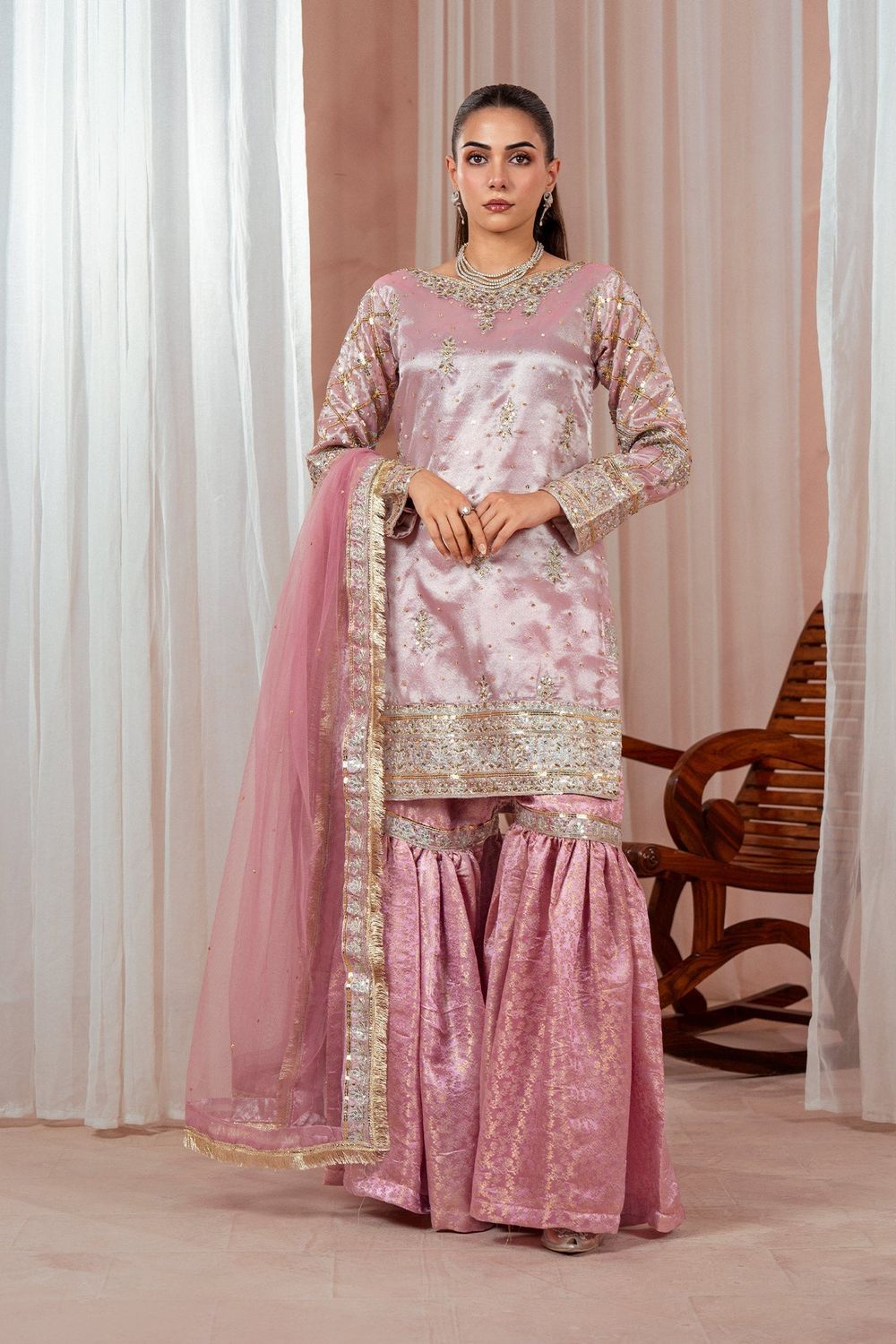 Mauve Pink Viscose Flared Gharara Suit Online in Dubai UAE Abudhabi Ajman Sharjah