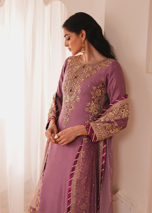 Mauve Zardozi Embroidered Silk Charmeuse Sharara Gharara Online in Sri Lanka India Australia