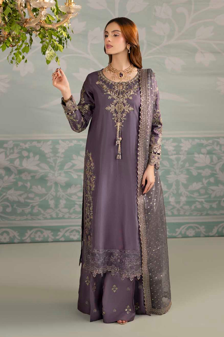 Mauve Raw Silk Suit with Hand Embellished Neckline