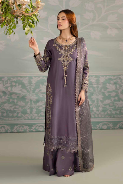 Mauve Raw Silk Suit with Hand Embellished Neckline