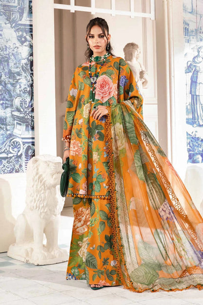 Orange Lawn Suit with Chiffon Dupatta