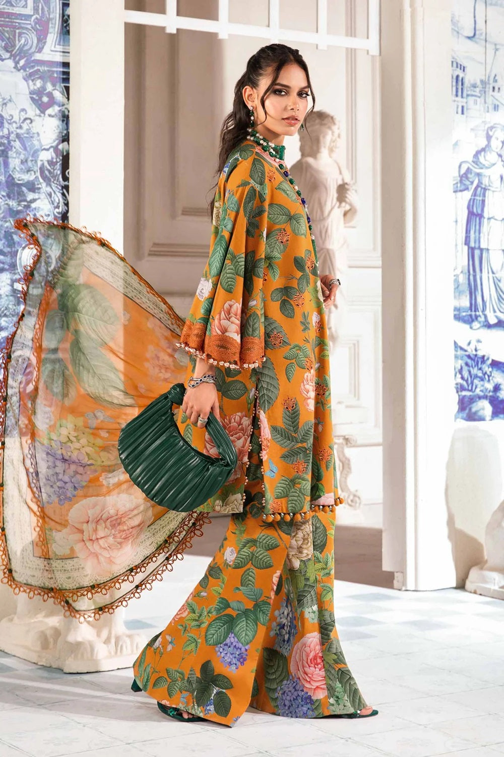 Orange Lawn Suit with Chiffon Dupatta