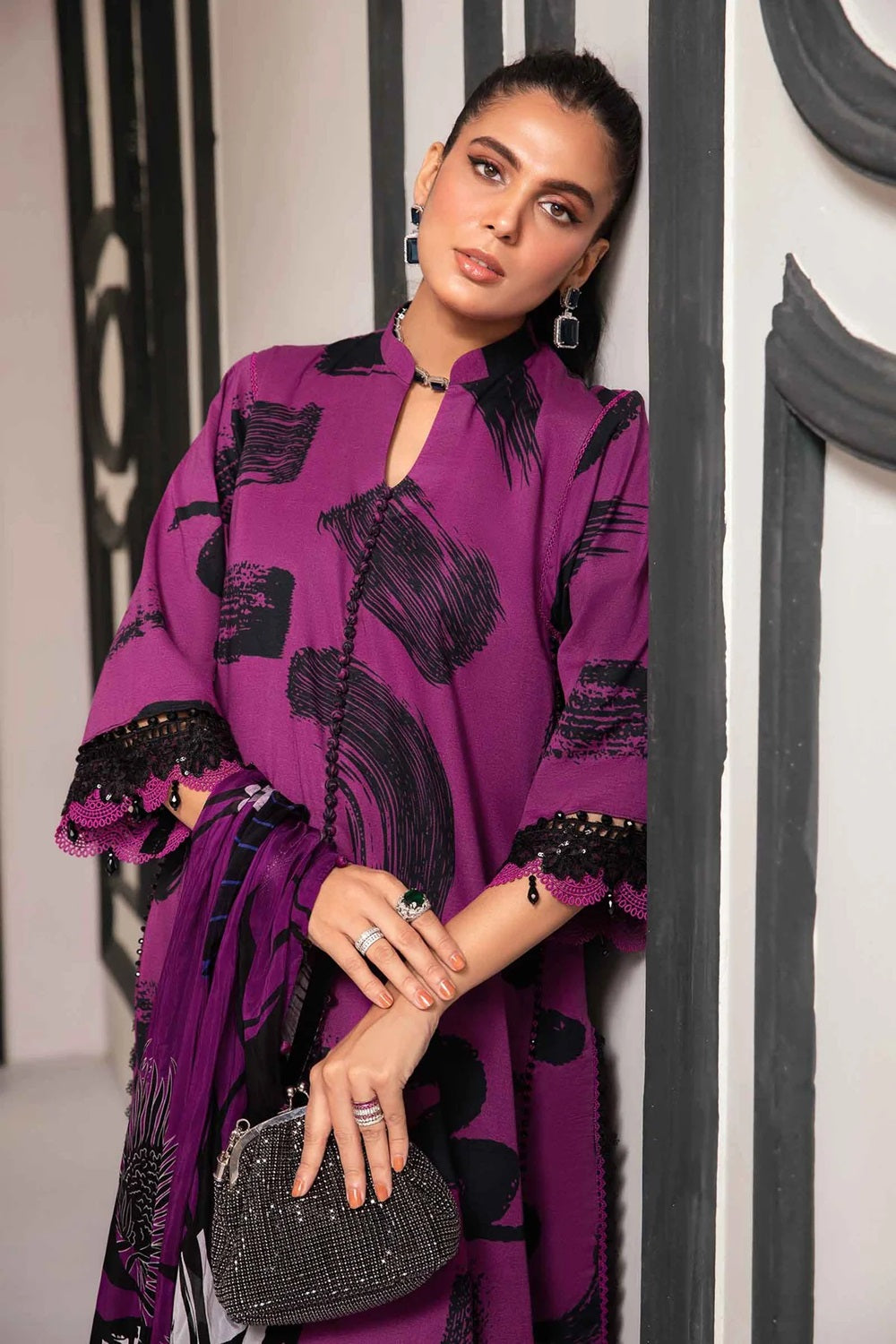 Purple Pure Lawn Suit with Chiffon Dupatta