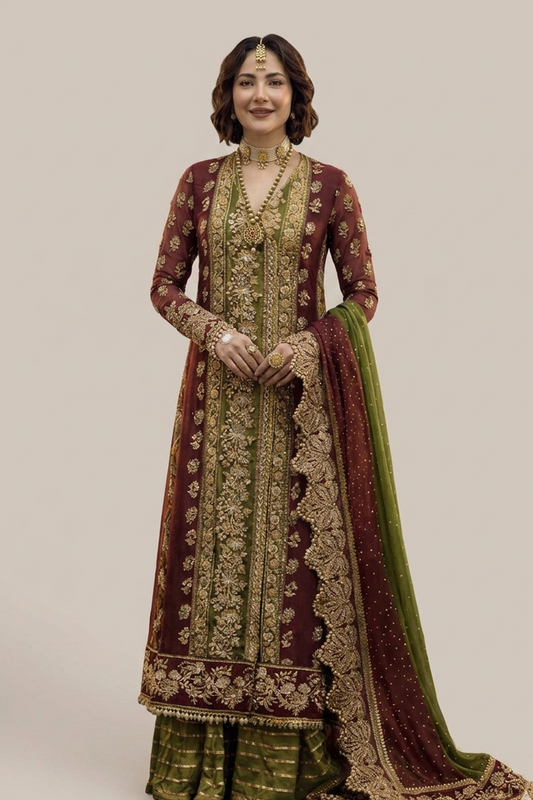 Mehendi Hand Embellished Chiffon Bridal Suit Online in Dubai UAE Abudhabi Ajman Sharjah