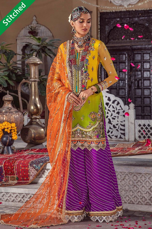 Yellow Green Readymade Pure Chiffon Suit