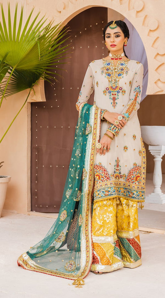Mehndi Embroidered Chiffon Gharara