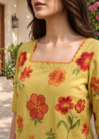 Mellow Yellow Dhanak 3 Piece Kurta Set Online in Dubai UAE Abudhabi Ajman Sharjah