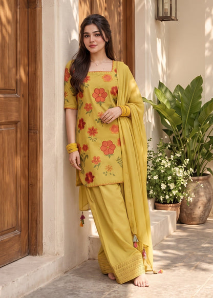 Mellow Yellow Dhanak Farshi Shalwar with Dupatta Online in Sri Lanka India Australia
