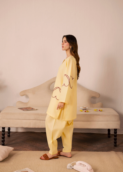 Mellow Yellow Embroidered Lawn Daily Wear Kurta Set Online in UK USA Canada