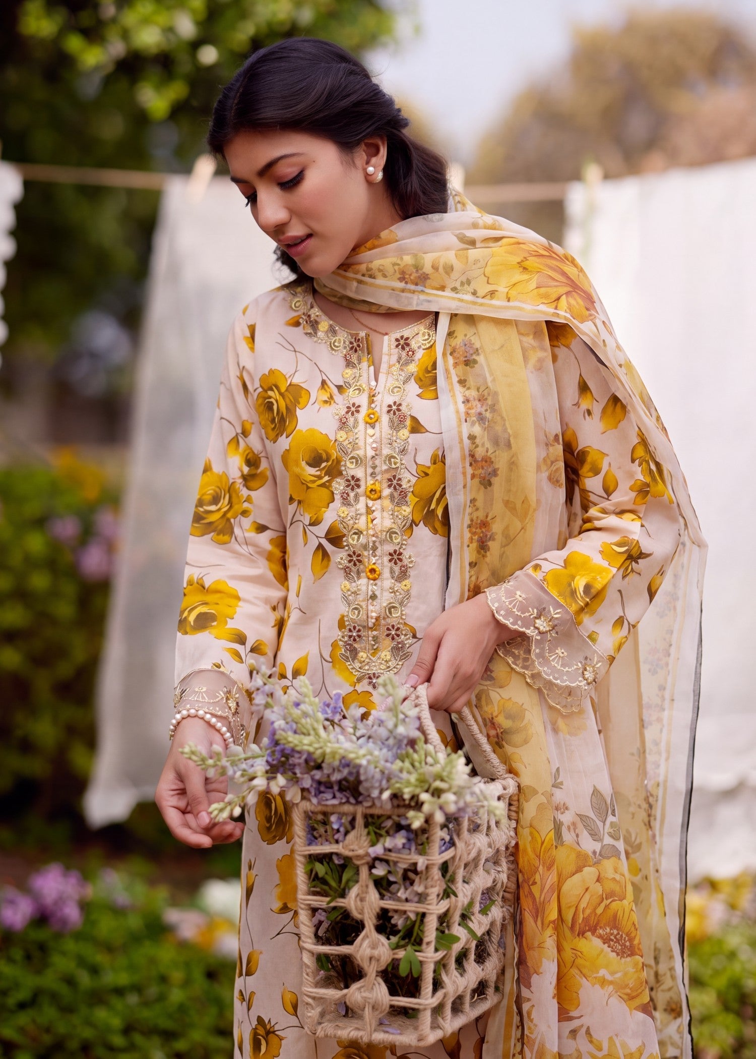 Mellow Yellow Embroidered Lawn Dress Material Online in Sri Lanka India Australia