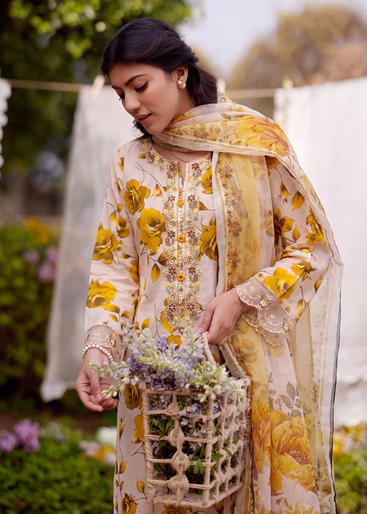 Mellow Yellow Embroidered Lawn Dress Material Online in Sri Lanka India Australia
