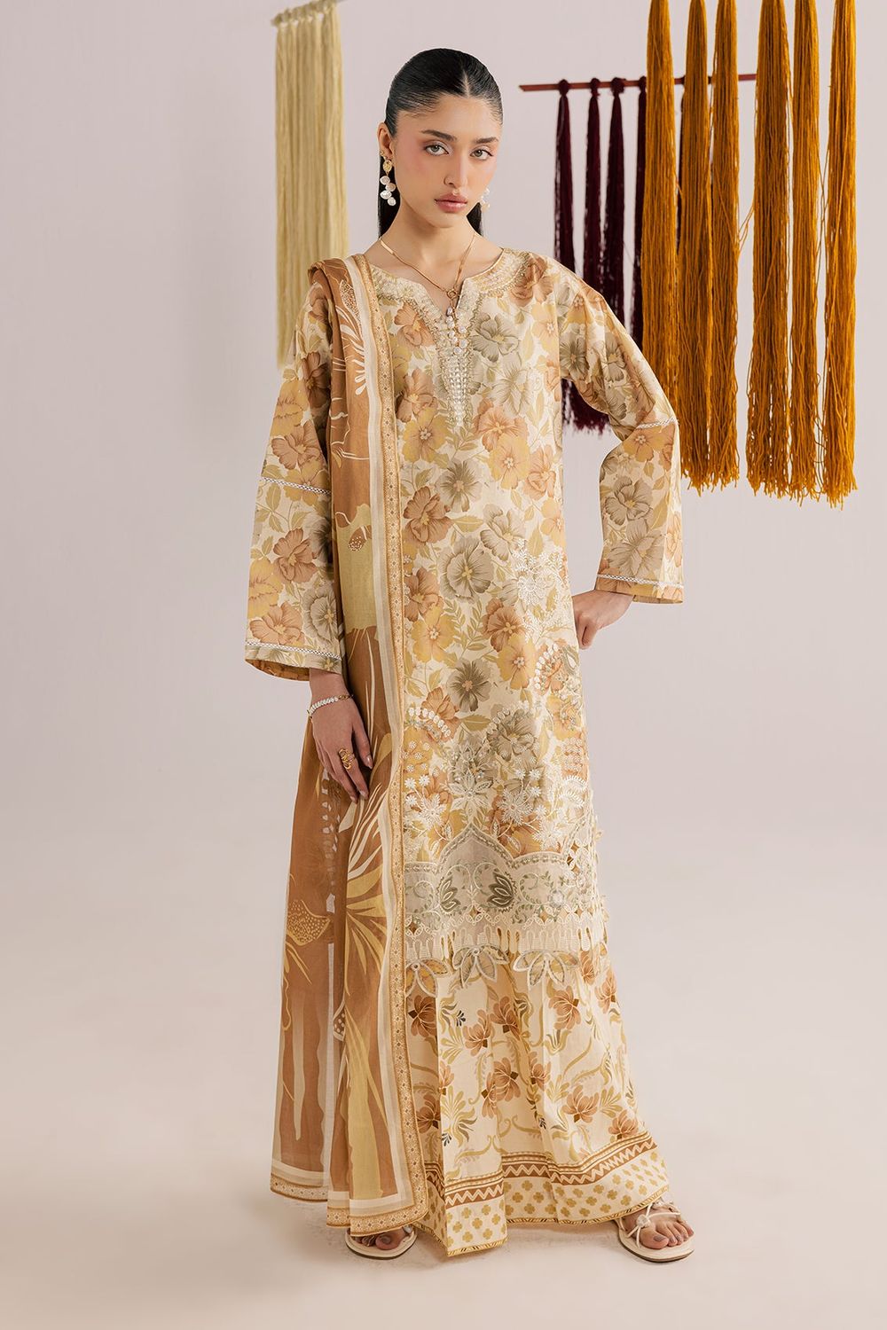 Mellow Yellow Embroidered Lawn Suit Online in Dubai UAE Abudhabi Ajman Sharjah