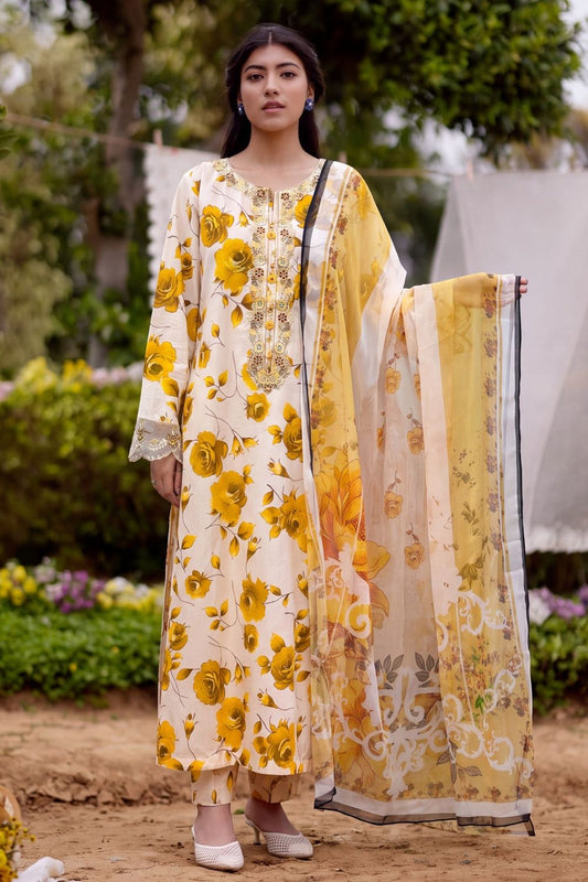 Mellow Yellow Embroidered Lawn Suit Online in Dubai UAE Abudhabi Ajman Sharjah