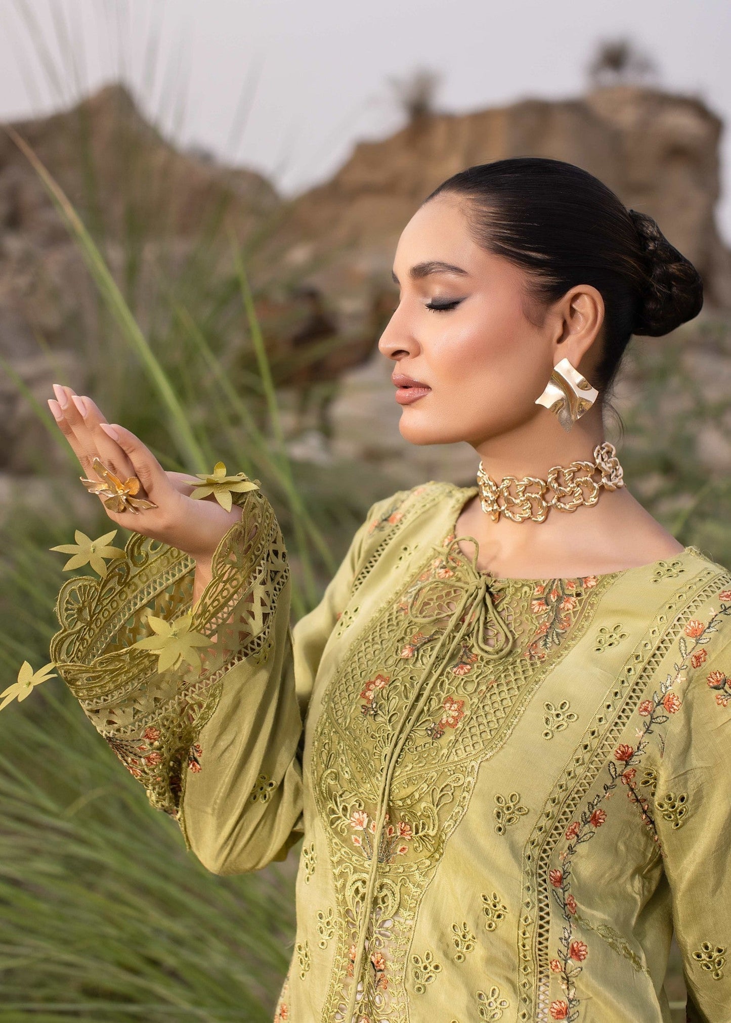 Mellow Yellow Embroidered Raw Silk Kurta for Women Online in UK USA Canada
