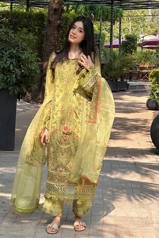 Mellow Yellow Embroidered Raw Silk Kurta Set Online in Dubai UAE Abudhabi Ajman Sharjah
