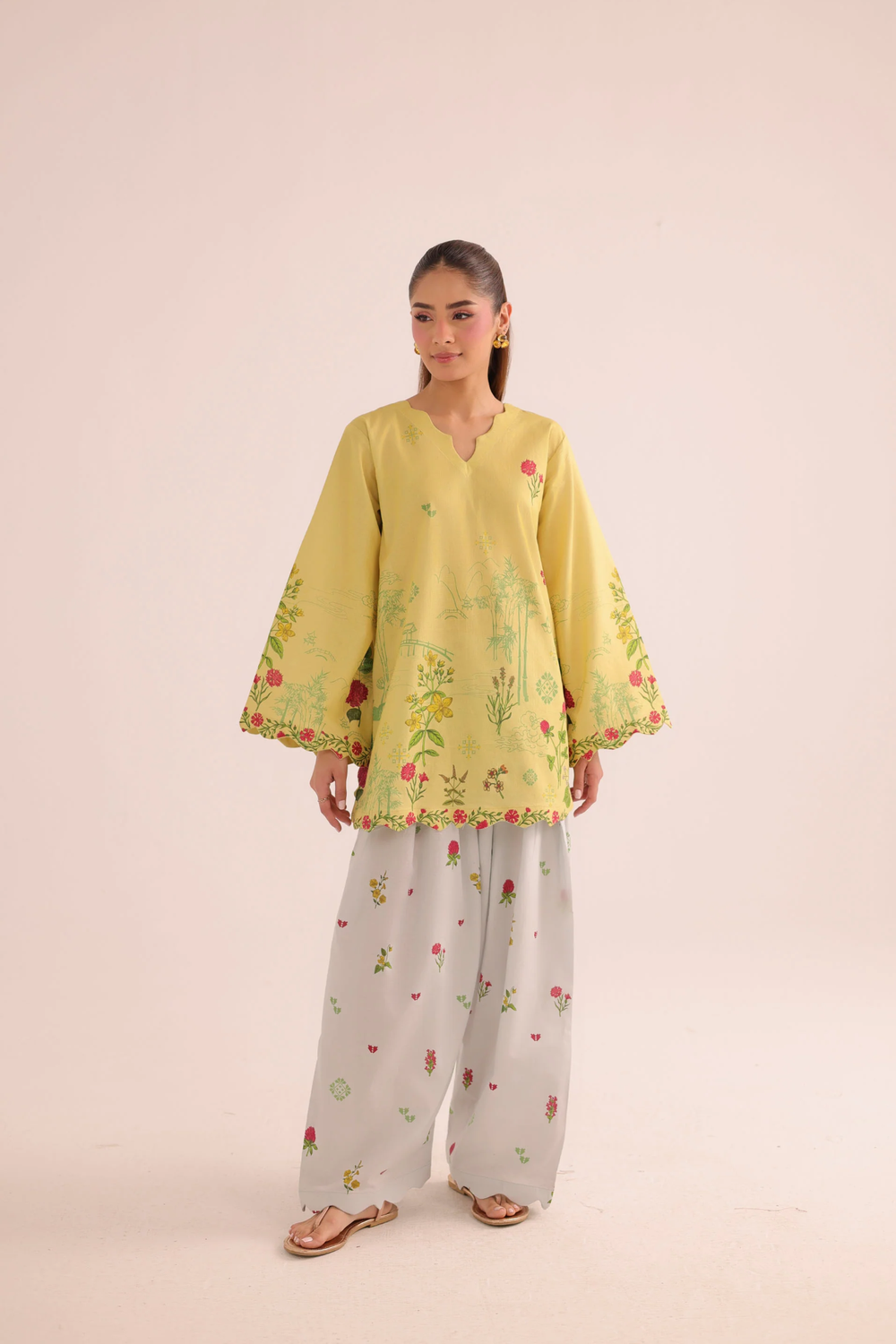 Mellow Yellow Lawn Kurta Set Online in Dubai UAE Abudhabi Ajman Sharjah