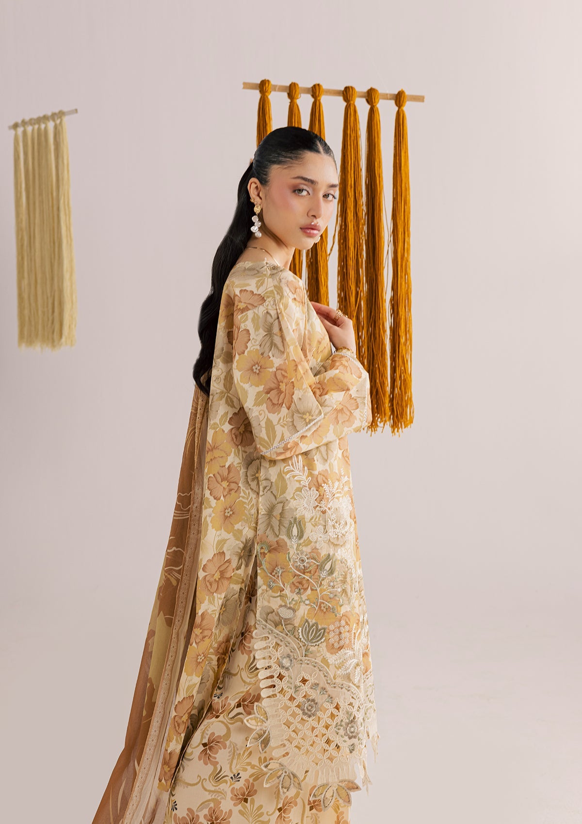 Mellow Yellow Lawn Suit with Straight Kurta Online in Sri Lanka India Australia