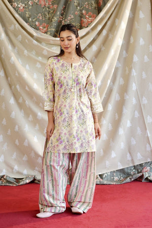 Mellow Yellow Printed Lawn Kurta Set Online in Dubai UAE Abudhabi Ajman Sharjah