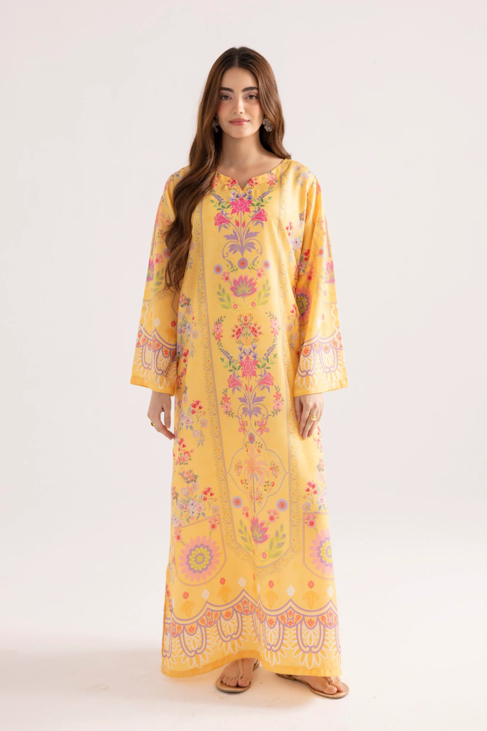 Mellow Yellow Silk Finish Lawn Kaftan Online in Dubai UAE Abudhabi Ajman Sharjah