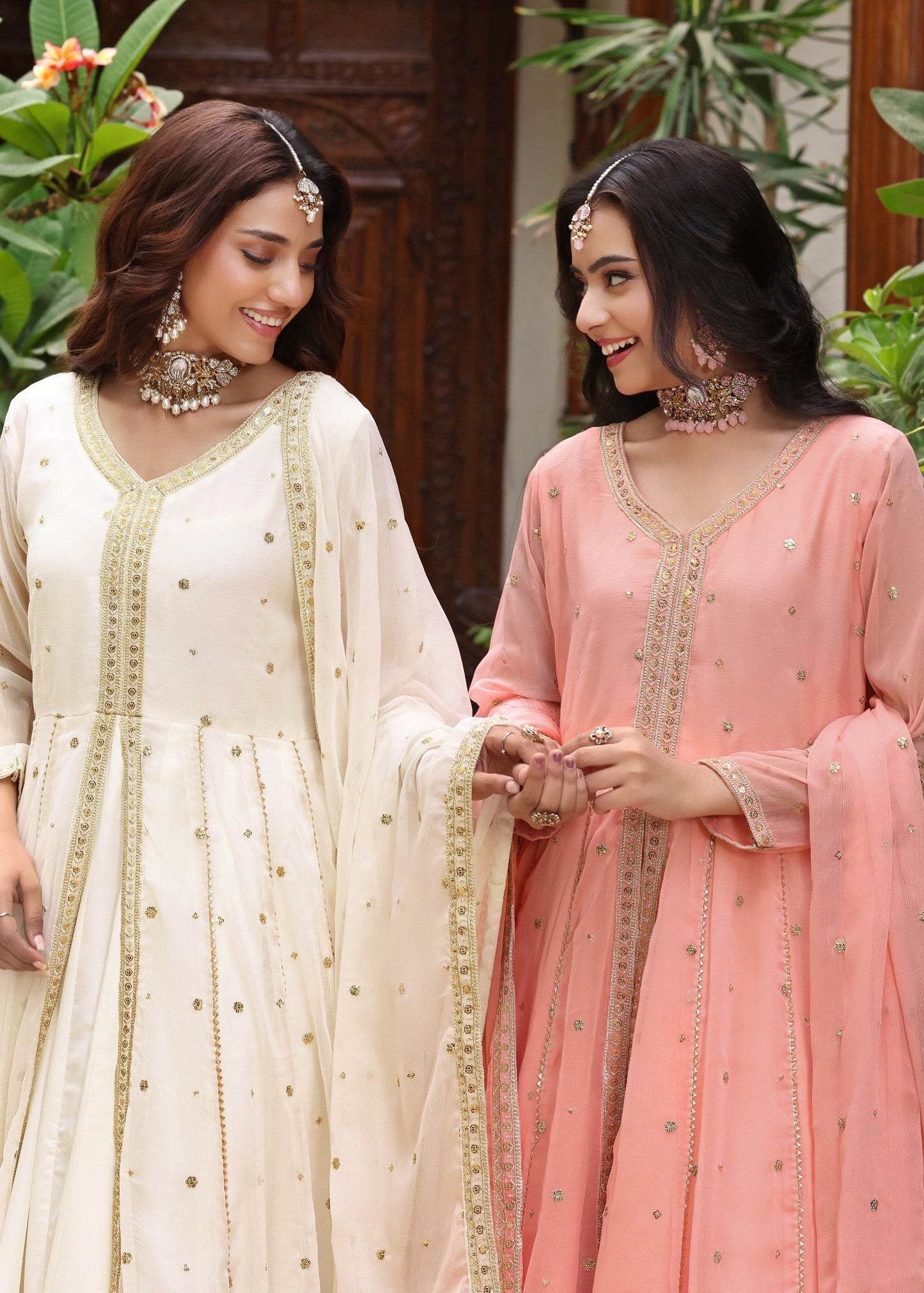 Melon Pink Chiffon Embroidered Pishwas Online in Dubai UAE Abudhabi Ajman Sharjah